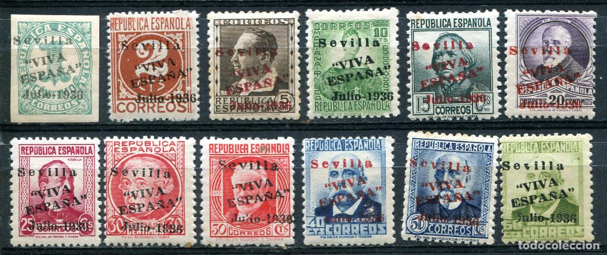 Briefmarken: Edifil 18/29 de emisiones patri&oacute;ticas de Sevilla. Ver descripci&oacute;n.