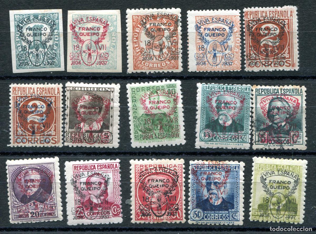 Briefmarken: 15 sellos diferentes entre el Edifil 30 y 48 de emisiones patri&oacute;ticas de Sevilla. Ver descripci&oacute;n.
