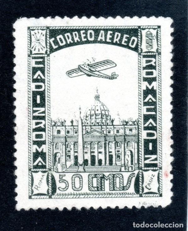 Sellos: C&Aacute;DIZ. CORREO A&Eacute;REO. C&Aacute;DIZ-ROMA. ROMA-C&Aacute;DIZ.
