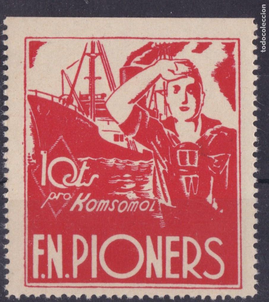 Sellos: SS10-Guerra Civil Vi&ntilde;eta Federacio Nacional PIONERS . Pro KOMSOMOL ** Sin Fijasellos. LUJO