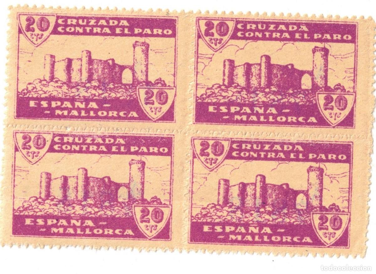 Timbres: 1936-39 /GUERRA CIVIL/ SELLO LOCAL/20CTS.. CRUZADA CONTRA EL PARO MALLORCA/ BLOQUE DE 4