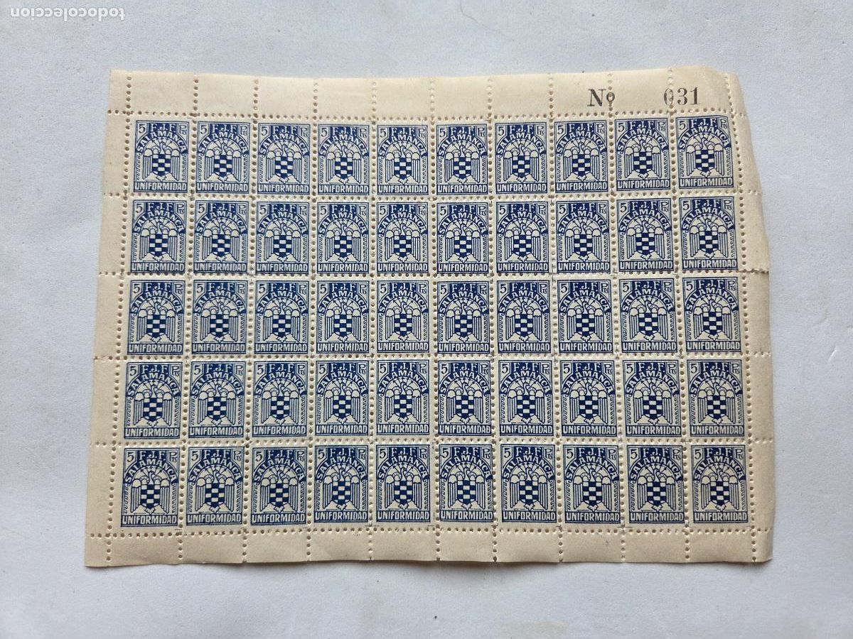 Stamps: SALAMANCA 5 PESETAS UNIFORMIDAD BLO9QUE DE 50 COMPLETO V2