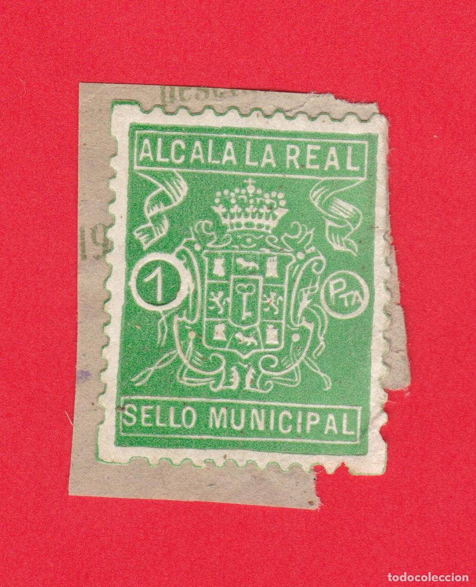 Timbres: Ayuntamiento Alcal&aacute; la Real (Ja&eacute;n). Sello Vi&ntilde;eta municipal 1 peseta. Sello con relieve
