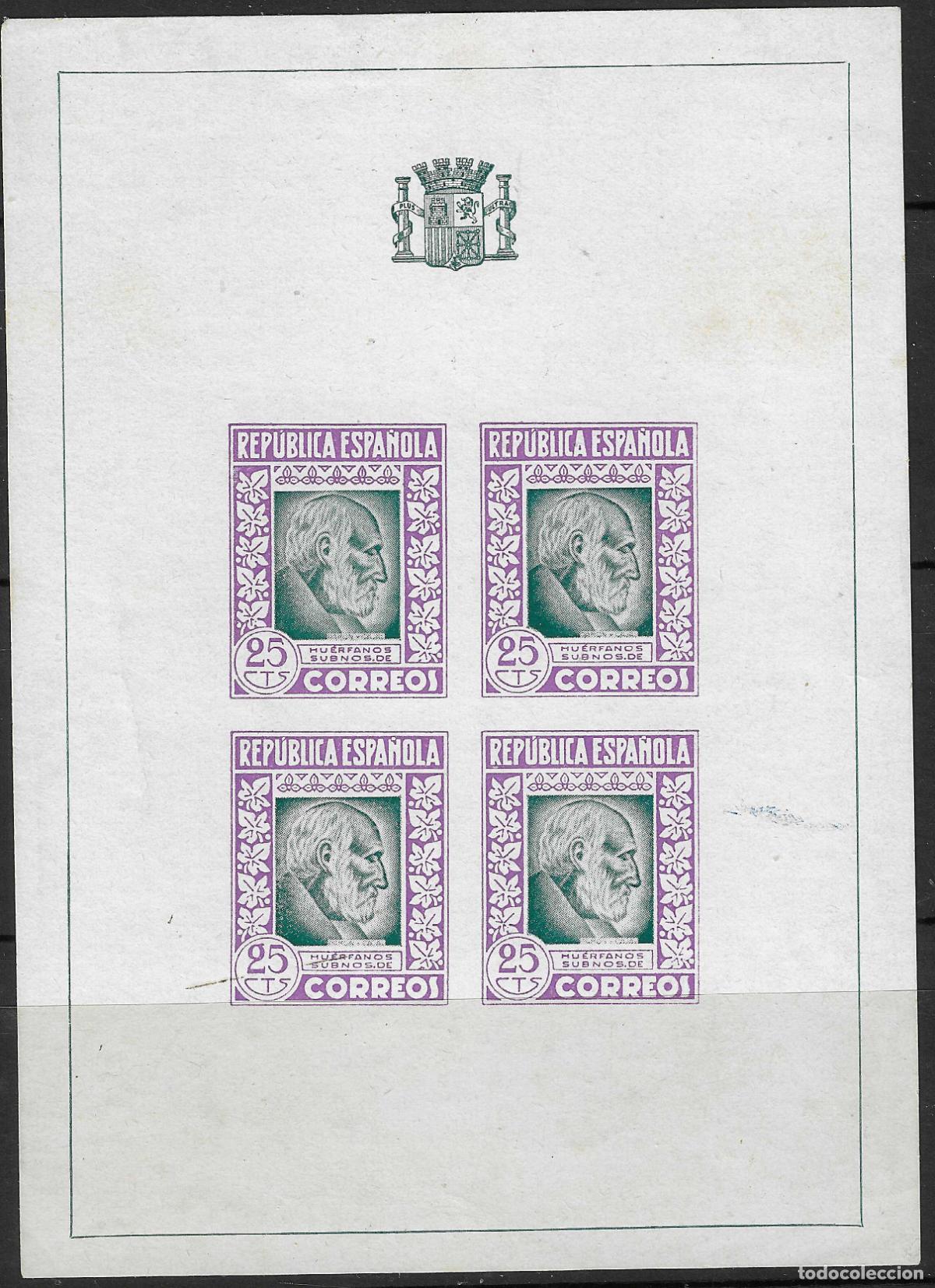 Briefmarken: PATRIOTICOS Y VI&Ntilde;ETAS HOJITA REPUBLICA ESPA&Ntilde;OLA PRO HUERFANOS