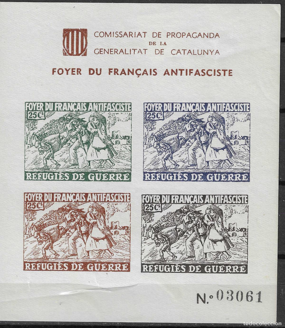 Briefmarken: PATRIOTICOS Y VI&Ntilde;ETAS HOJITA FOYER DU FRAN&Ccedil;AIS ANTIFASCISTA SIN DENTAR