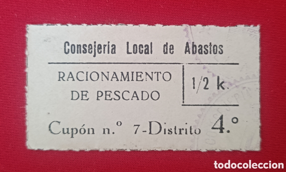 Selos: ALICANTE. CONSEJER&Iacute;A LOCAL DE ABASTOS. RACIONAMIENTO DE PESCADO. 1/2 KG. GUERRA CIVIL