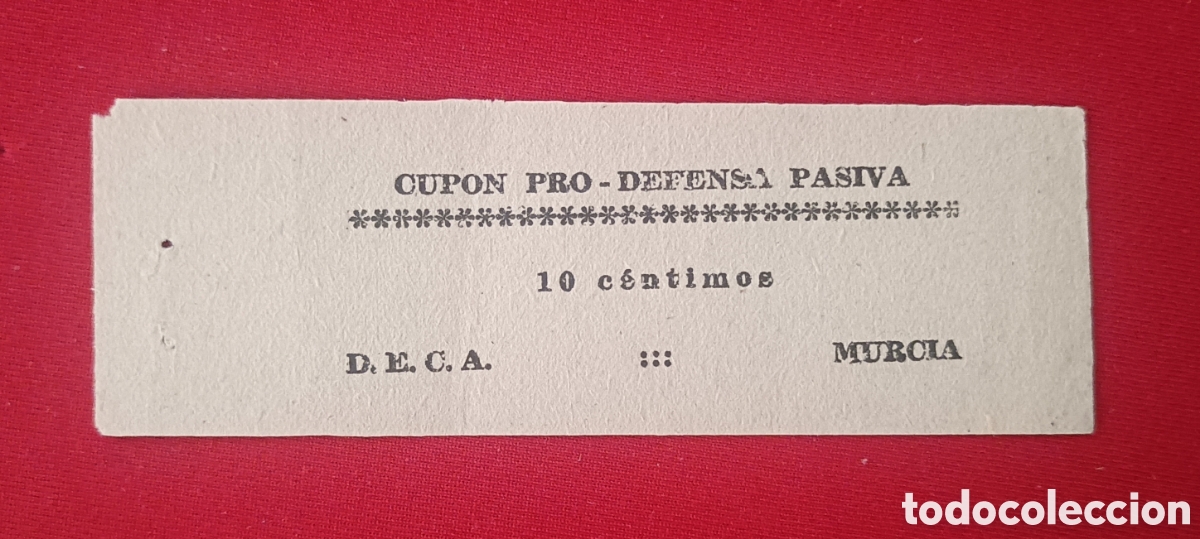 Selos: MURCIA. CUOTA PRO DEFENSA PASIVA. D.E.C.A. 10 C&Eacute;NTIMOS. RARA. GUERRA CIVIL