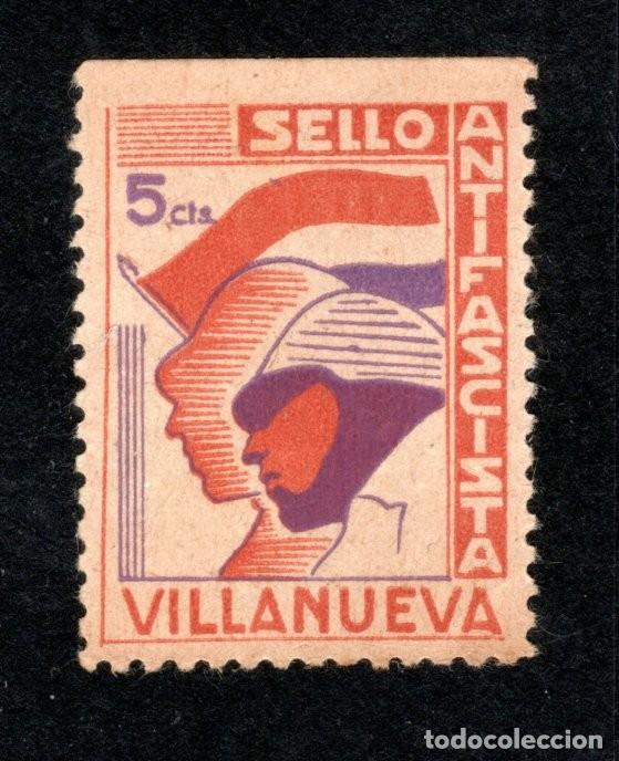 Sellos: VILLANUEVA (JA&Eacute;N). SELLO ANTIFASCISTA. 5 CTS.