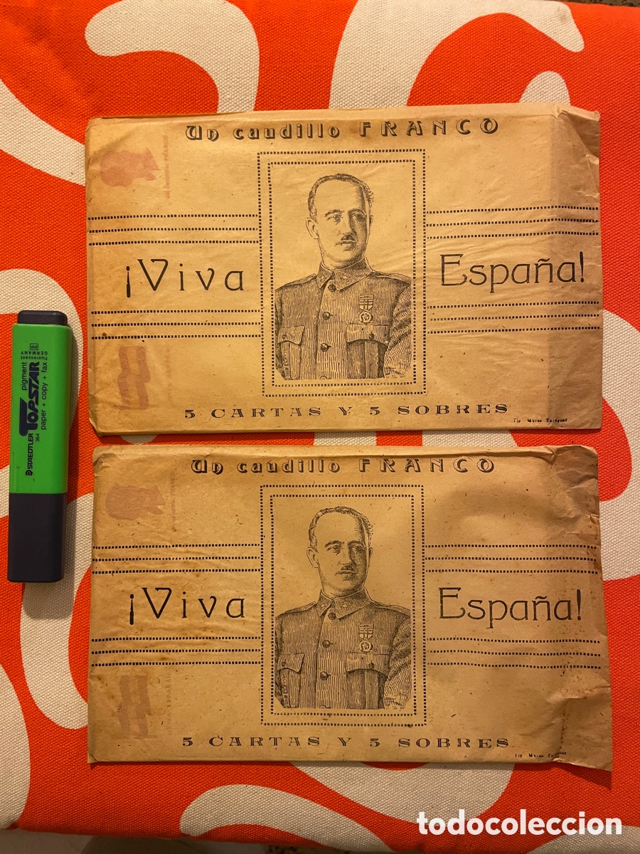 Sellos: 2 paquetes enviltorio original de 5 sobres i 5 hojas efigie Franco.