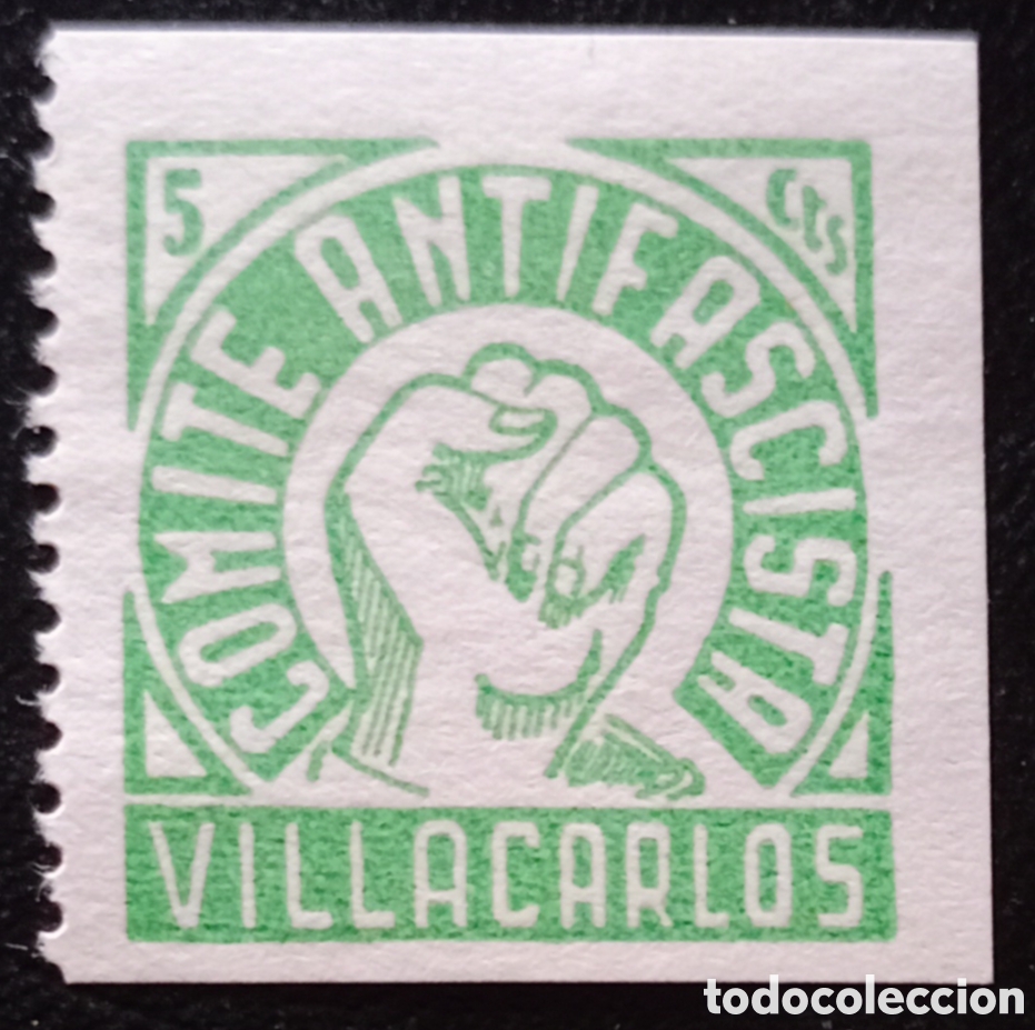 Briefmarken: Espa&ntilde;a 1936-1939 - Guerra Civil - Locales: Villacarlos - Edifil 1, 5 c. verde oscuro - Nuevo con fij