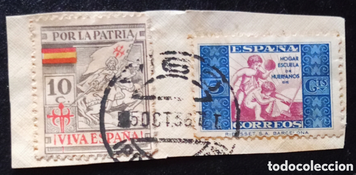 Sellos: Espa&ntilde;a 1936-1939 - Guerra Civil - Locales: A Coru&ntilde;a - Edifil 9, 5 c. az. y lila combinado con vi&ntilde;eta