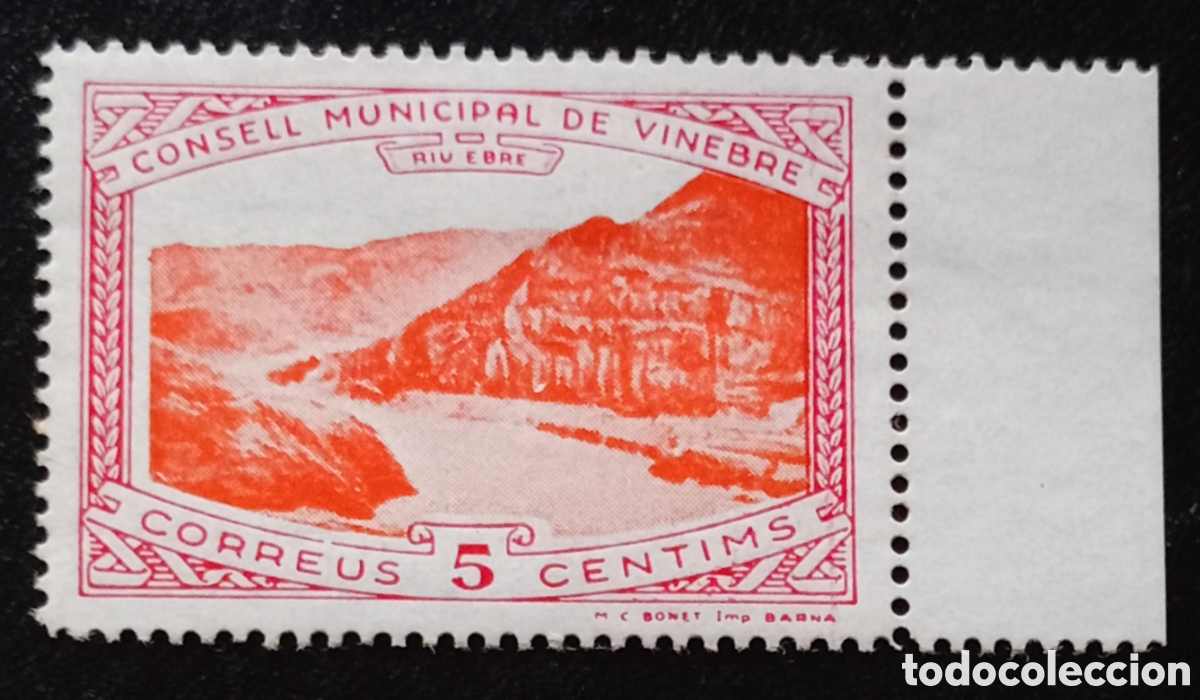 Sellos: Espa&ntilde;a 1936-1939 - Guerra Civil - Locales: Vinebre - Edifil 12, 5 c. rosa y naranja - Nuevo