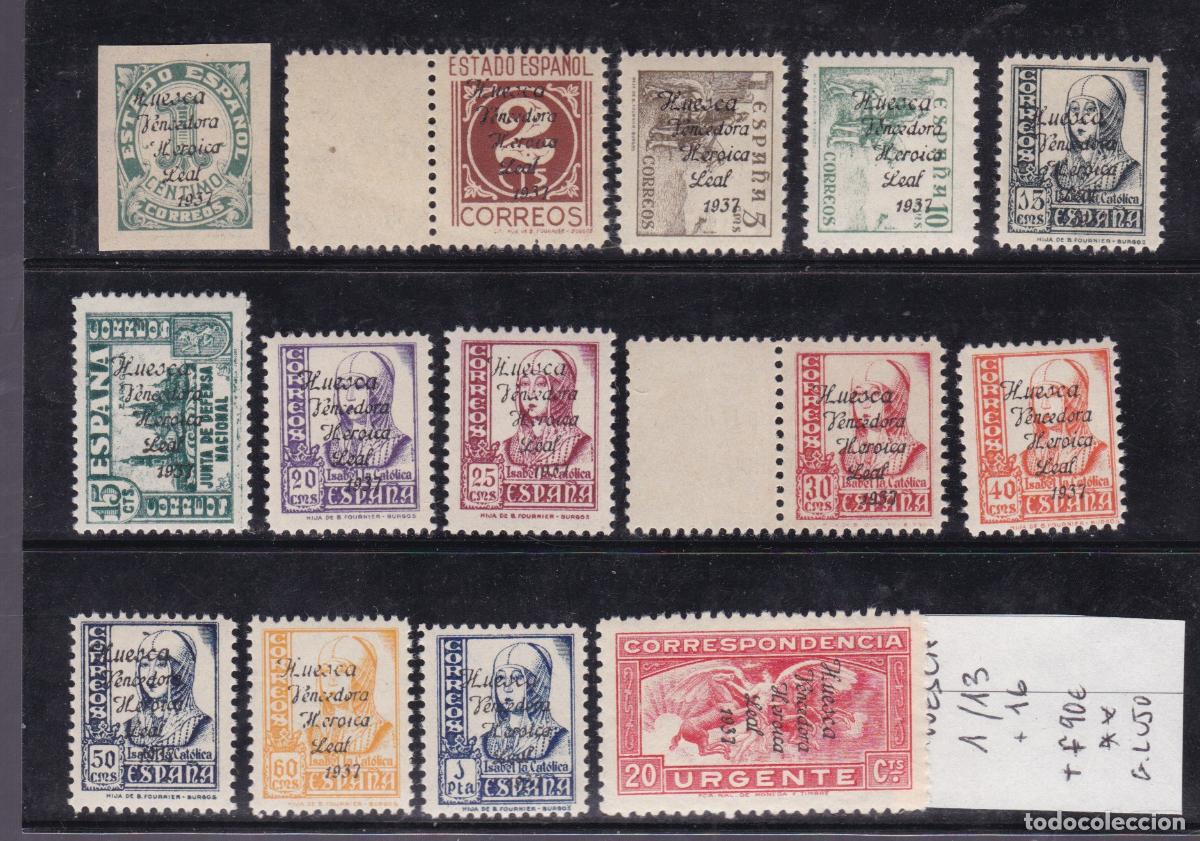 Sellos: SS23-Guerra Civil .Locales Patri&oacute;ticos HUESCA 1/13 y 16.** Sin Fijasellos .GRAN LUJO