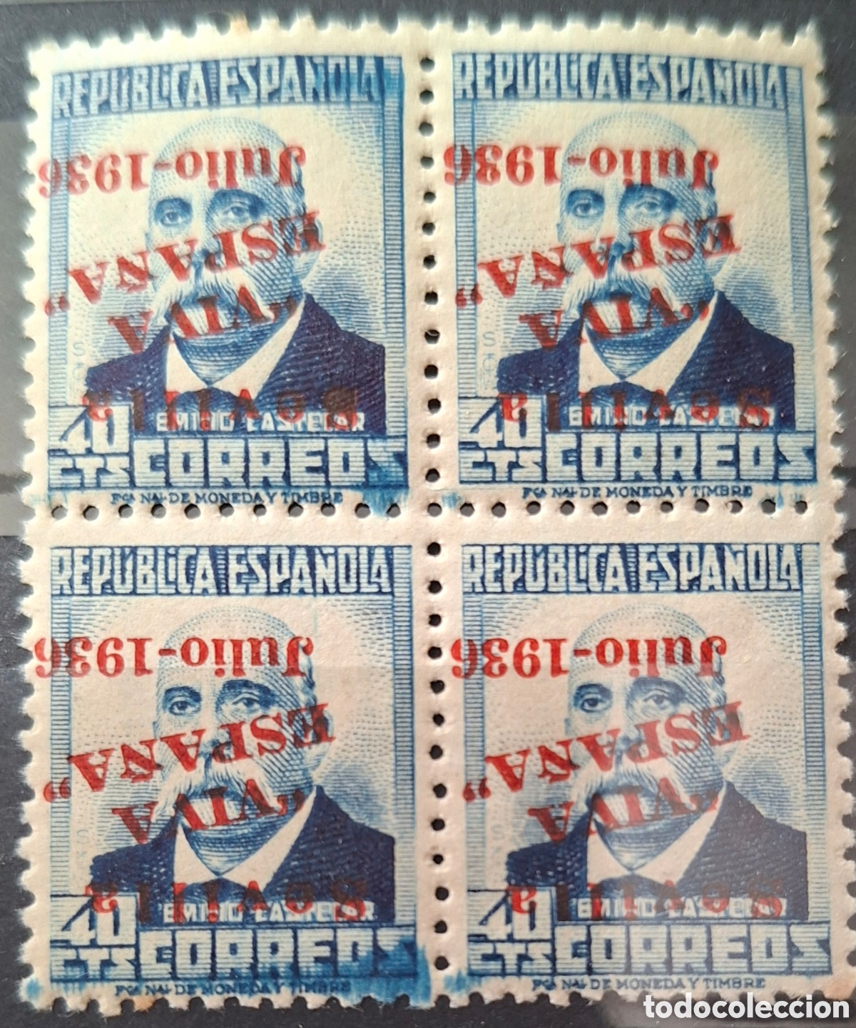 Sellos: Guerra civil Emisisiones patrioticas bloque de 4 Sevilla invertido