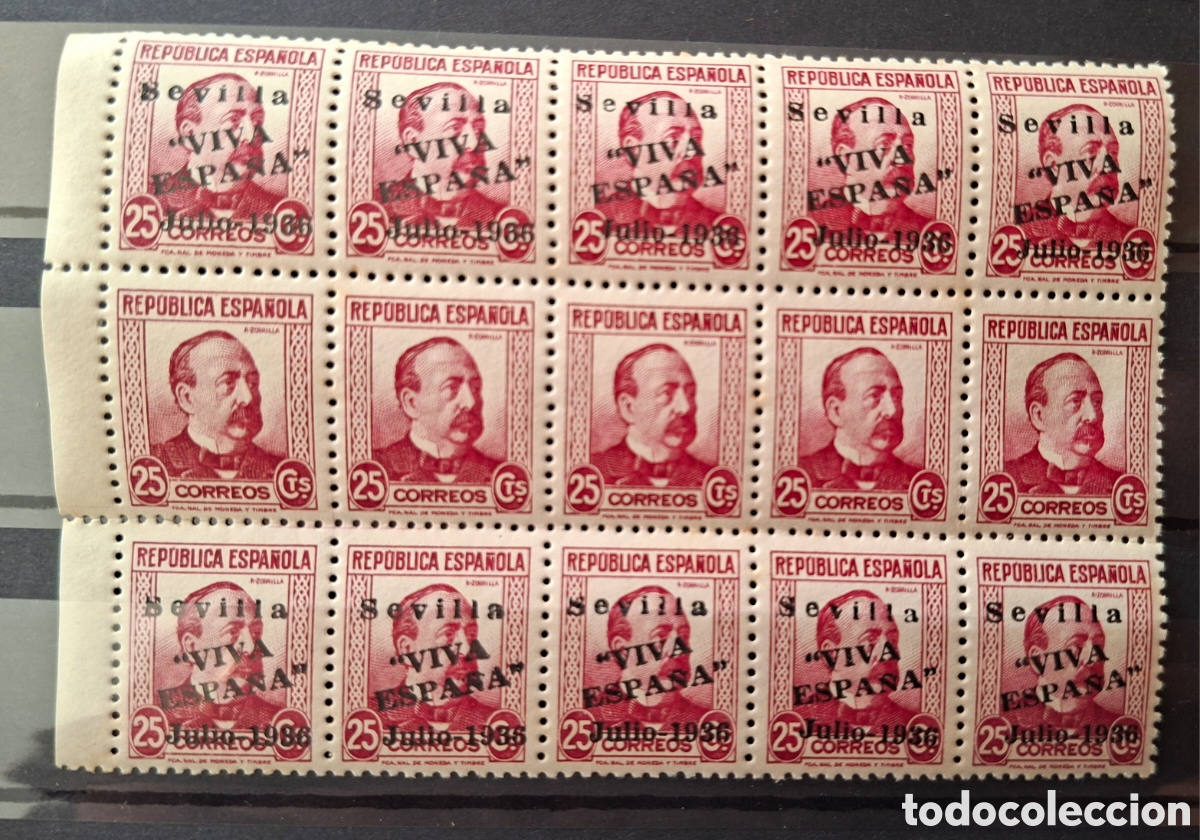 Sellos: Guerra civil Emisiones patrioticas Sevilla bloque de 15 Error variedad