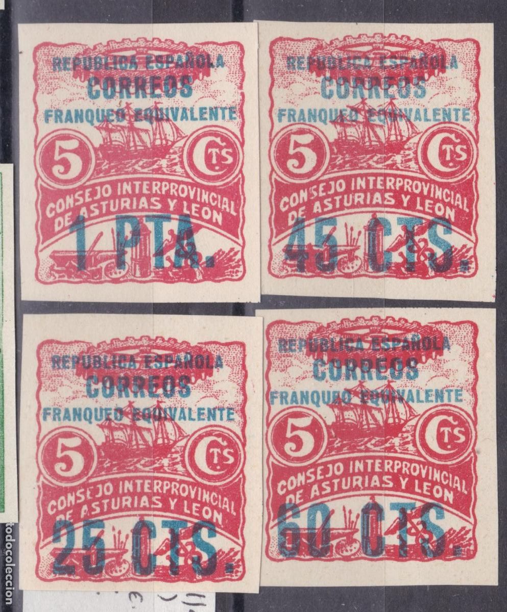 Sellos: SS40- Guerra Civil ASTURIAS /LEON Edifil 8s/11s SIN DENTAR (*) Falsos Filat&eacute;licos .LUJO