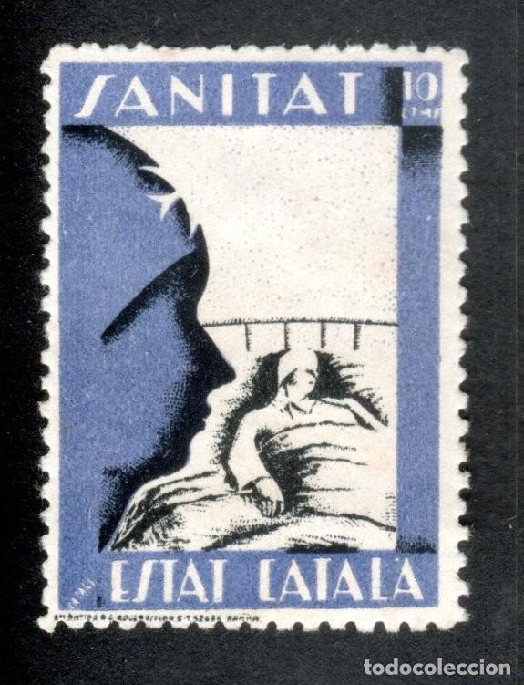 Sellos: ESTAT CATAL&Agrave;. SANITAT. A&Ntilde;O 1937. AZUL OSCURO. 10 CTS.