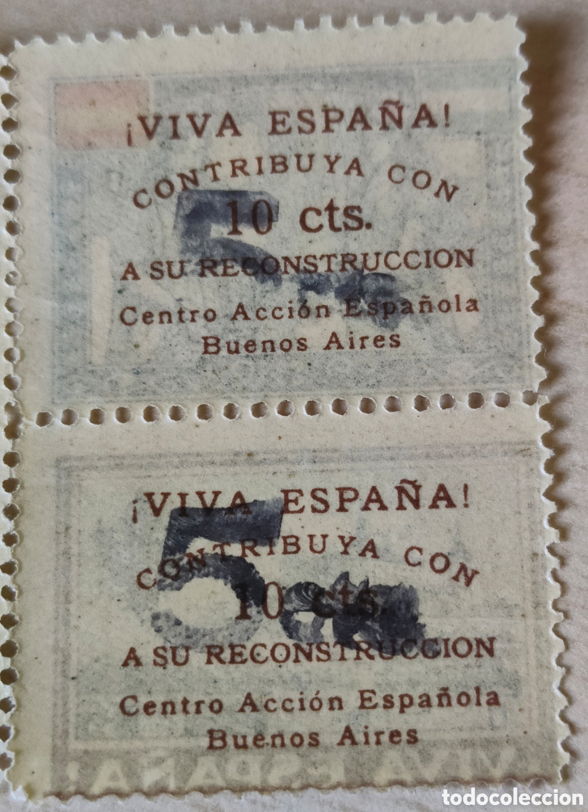 Sellos: a55 RARISIMO Centro Acci&oacute;n Espa&ntilde;ola Emitido Argentina Allepuz 2530-1 NO CATALOGADO SOBRECARGA 5 CTS