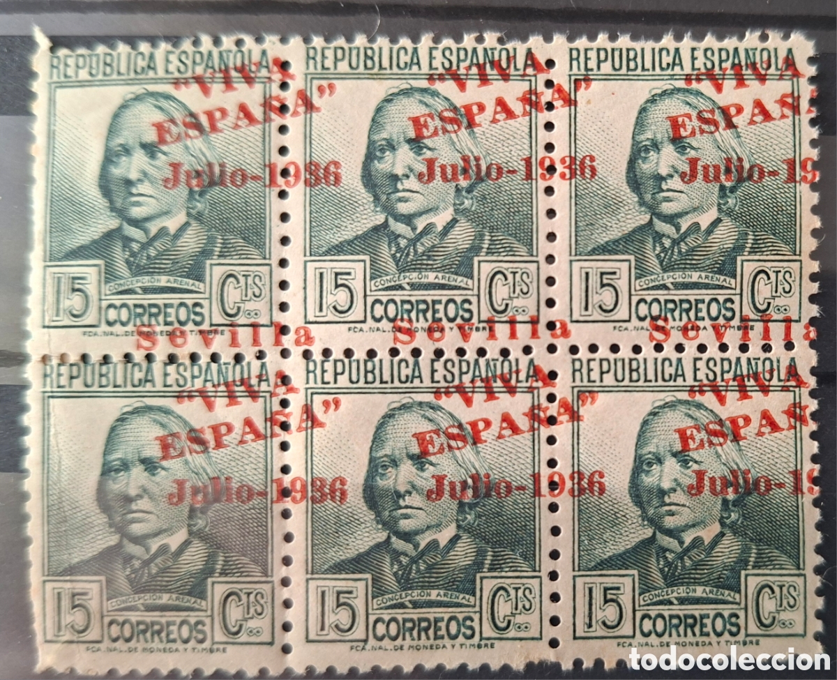 Sellos: Patrioticos sevilla Error sobrecarga desplazada bloque de 6 MNH