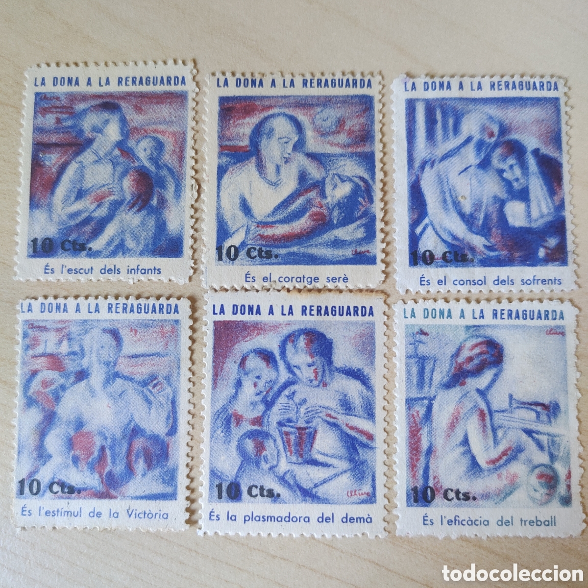 Sellos: a55 La Dona a la Reraguarda Generalitat Catalunya Allepuz 2893-2898-2904-2909-2914-2919