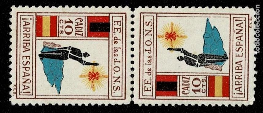 Stamps: Guerra Civil CADIZ Fesofi n&ordm; 104pc (PAREJA CAPICUA) F.E.de las J.O.N.S. (Falange) Sin fijasellos VE