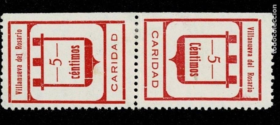 Sellos: Guerra Civil VILLANUEVA DEL ROSARIO Fesofi n&ordm; 1pvc Papel DELMEINA PAREJA VERTICAL CAPICUA Valor 5