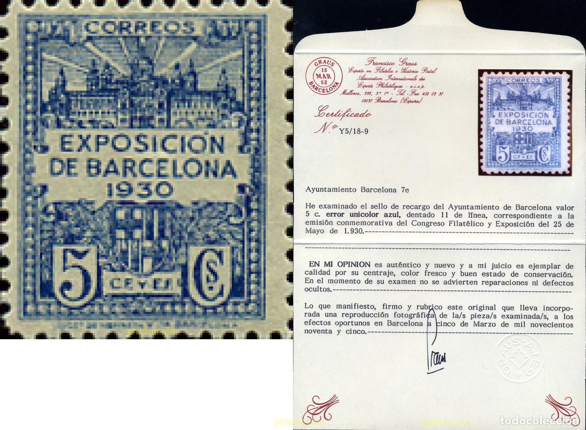 Sellos: 316895 MNH ESPA&Ntilde;A. Barcelona 1930 EXPOSICION FILATELICA EN BARCELONA 1930