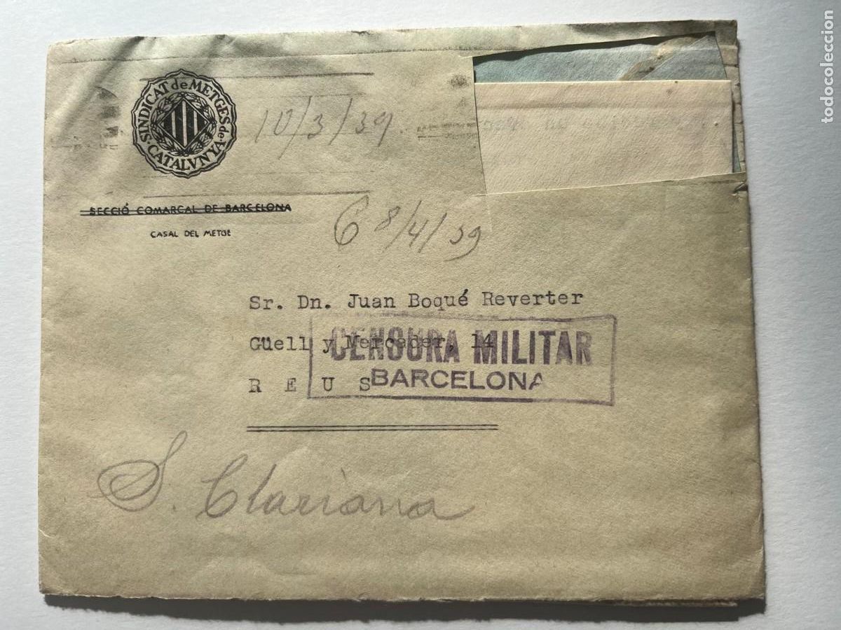 Sellos: carta censura militar Barcelona Reus 8-4-1939