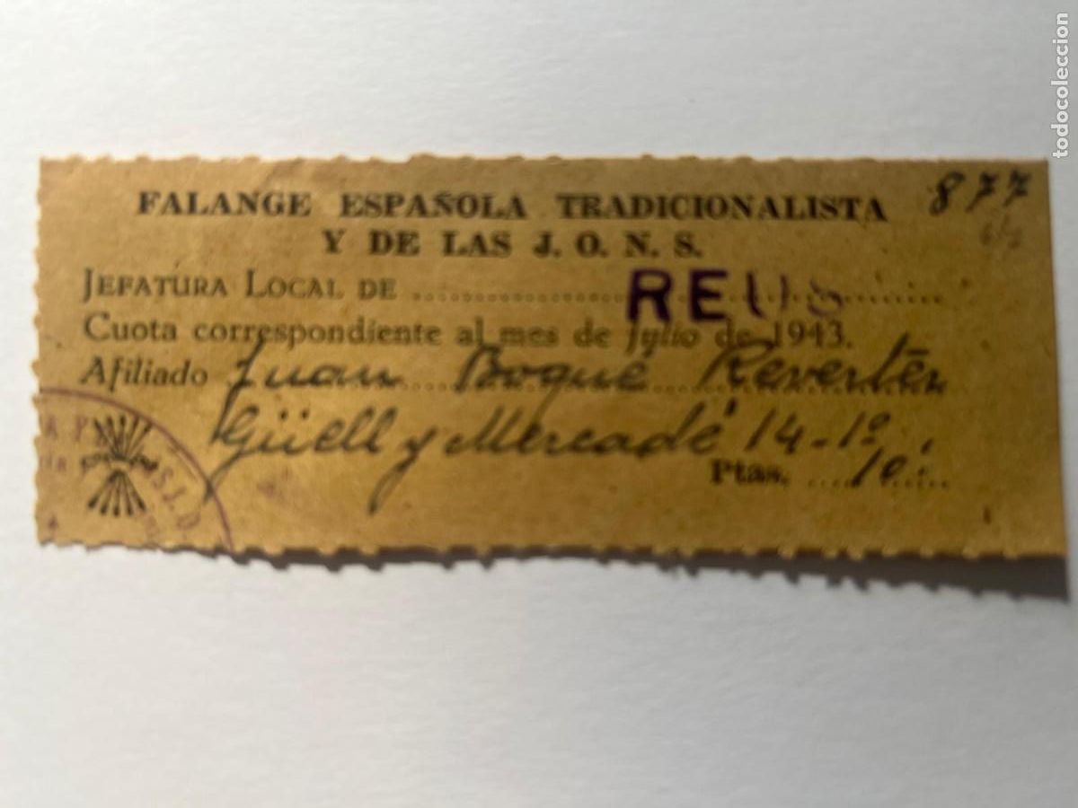 Sellos: Falange espa&ntilde;ola J.O.N.S. Reus 10 pesetas