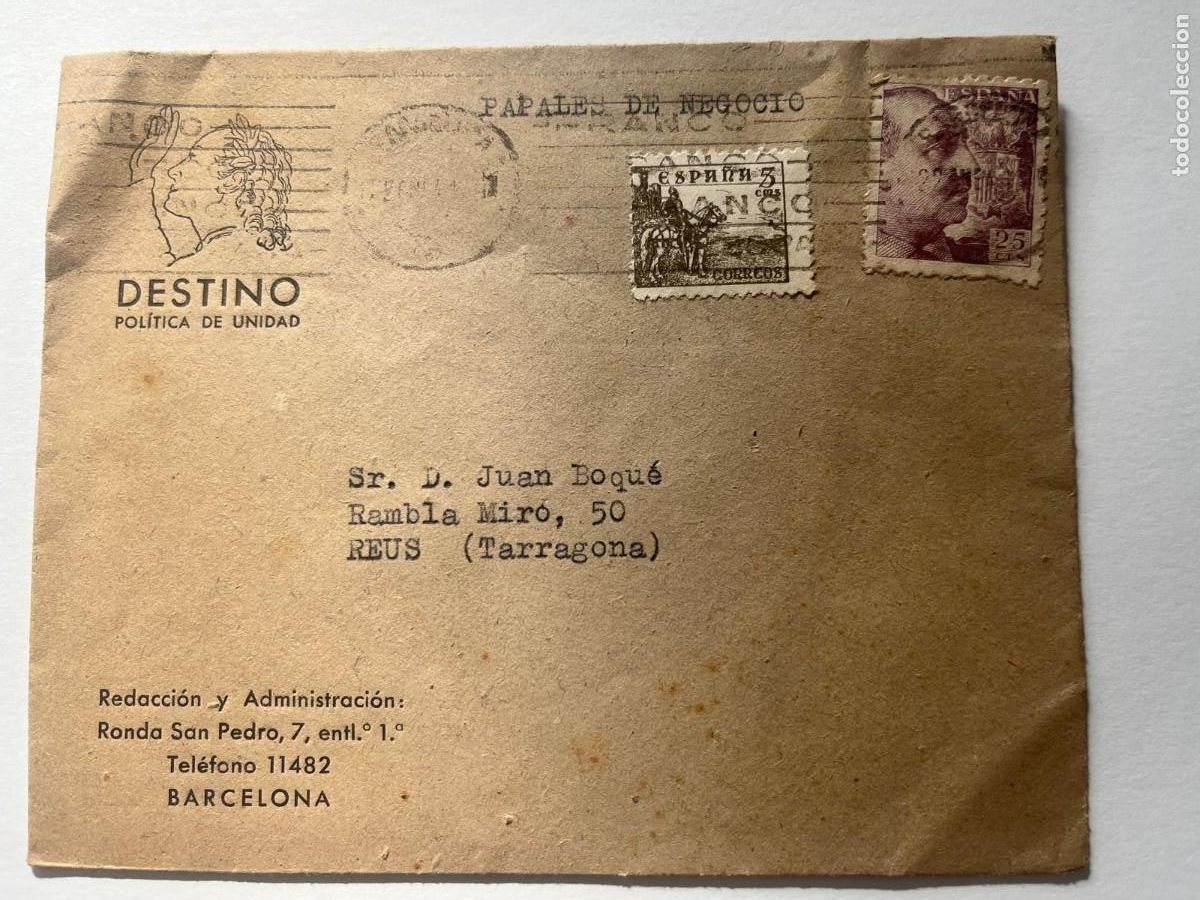 Sellos: carta DESTINO pol&iacute;tica de Unidad Barcelona 1941