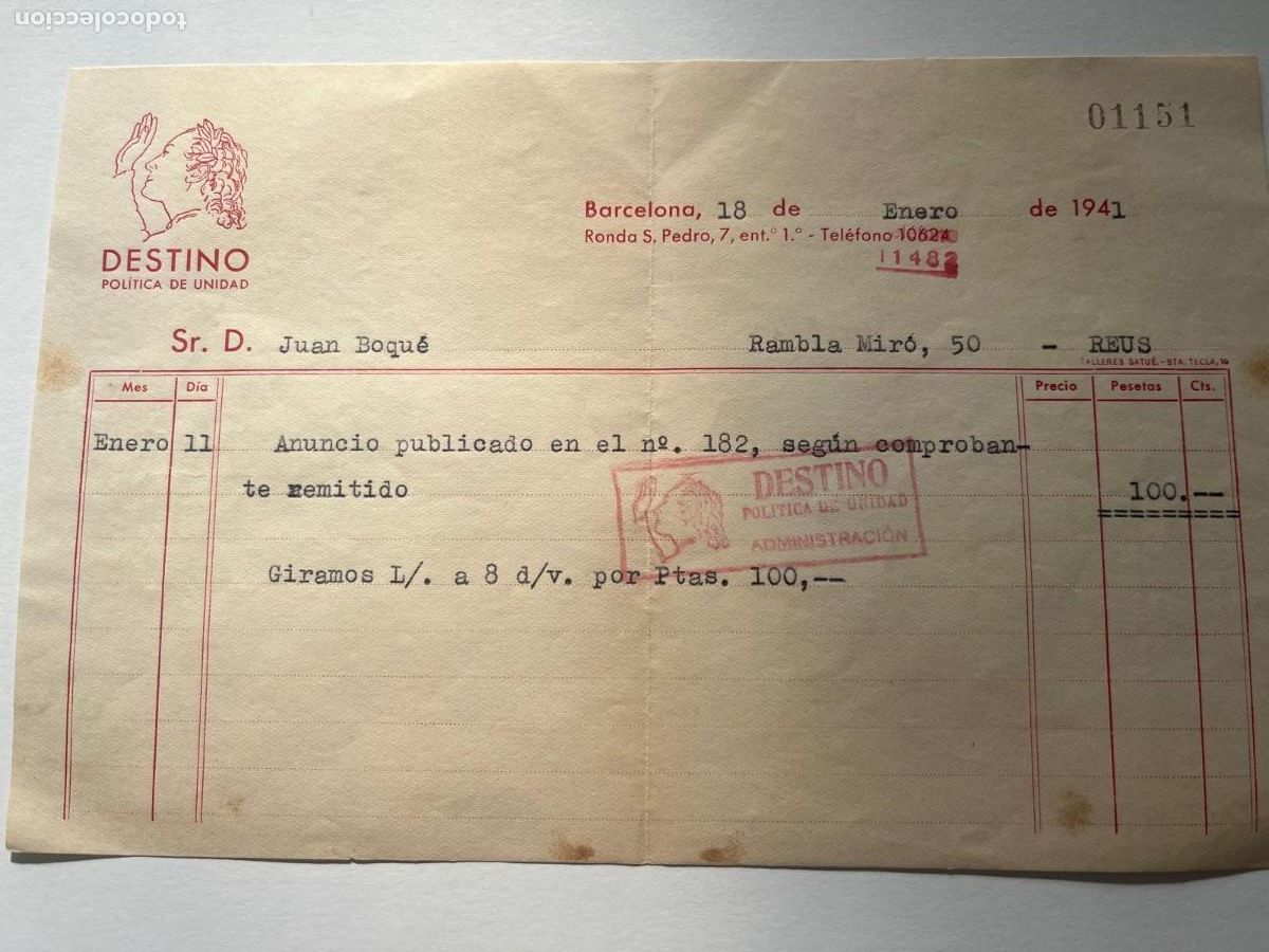 Sellos: albar&aacute;n DESTINO pol&iacute;tica de Unidad Barcelona Reus 1941