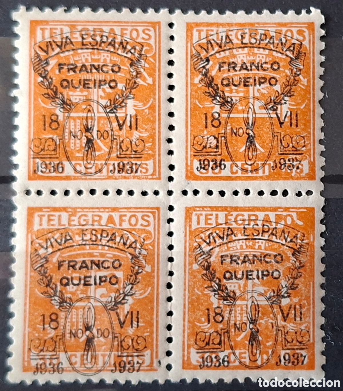 Sellos: Sellos Emisiones Patrioticas Sevilla bloque de 4 Error sin la s&iacute;laba Do