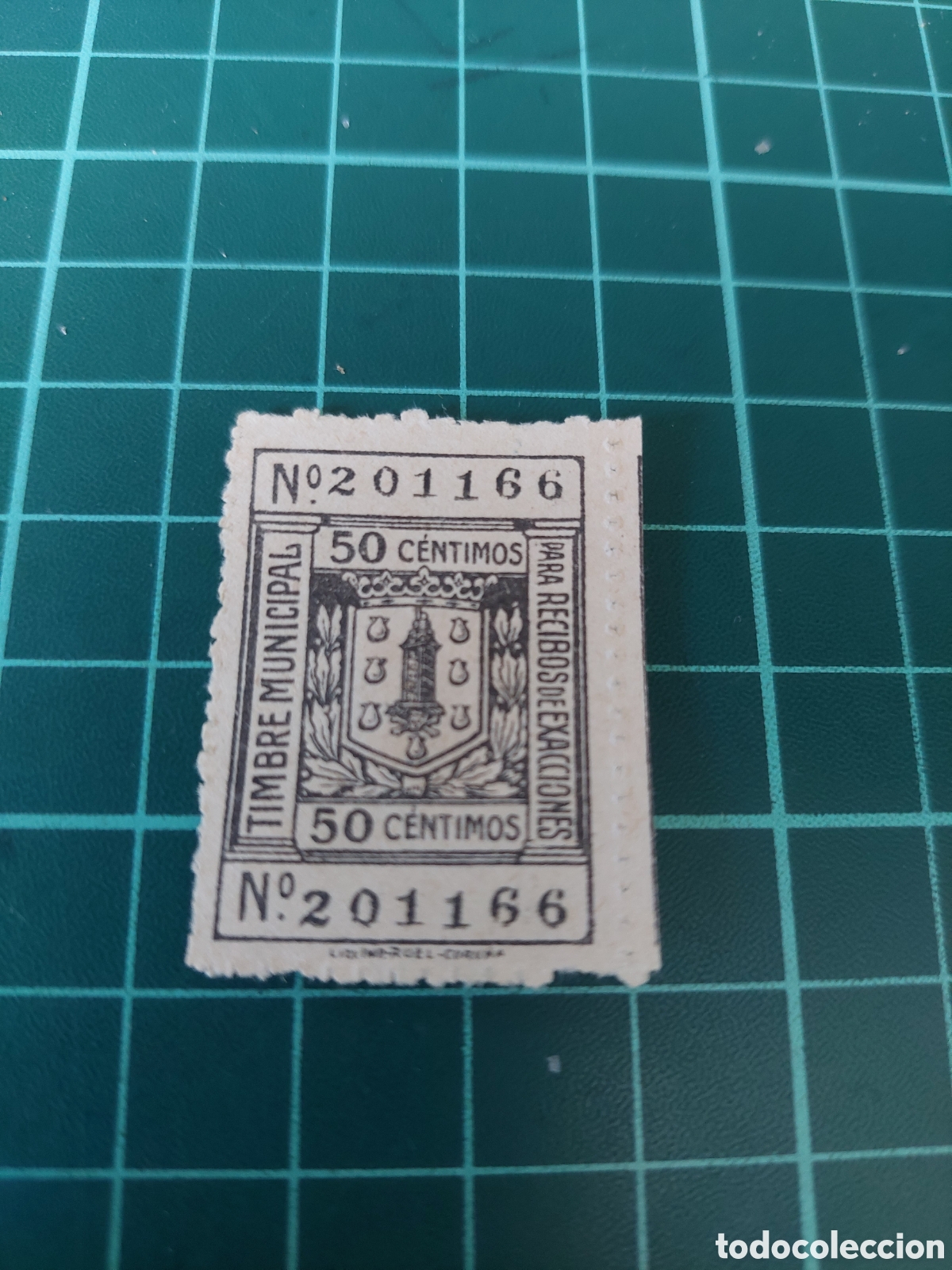 Sellos: LA CORU&Ntilde;A TIMBRE MUNICIPAL RECIBOS GUERRA CIVIL ESPA&Ntilde;A 50 CTS NUEVOS ESCUDO TORRE H&Eacute;RCULES