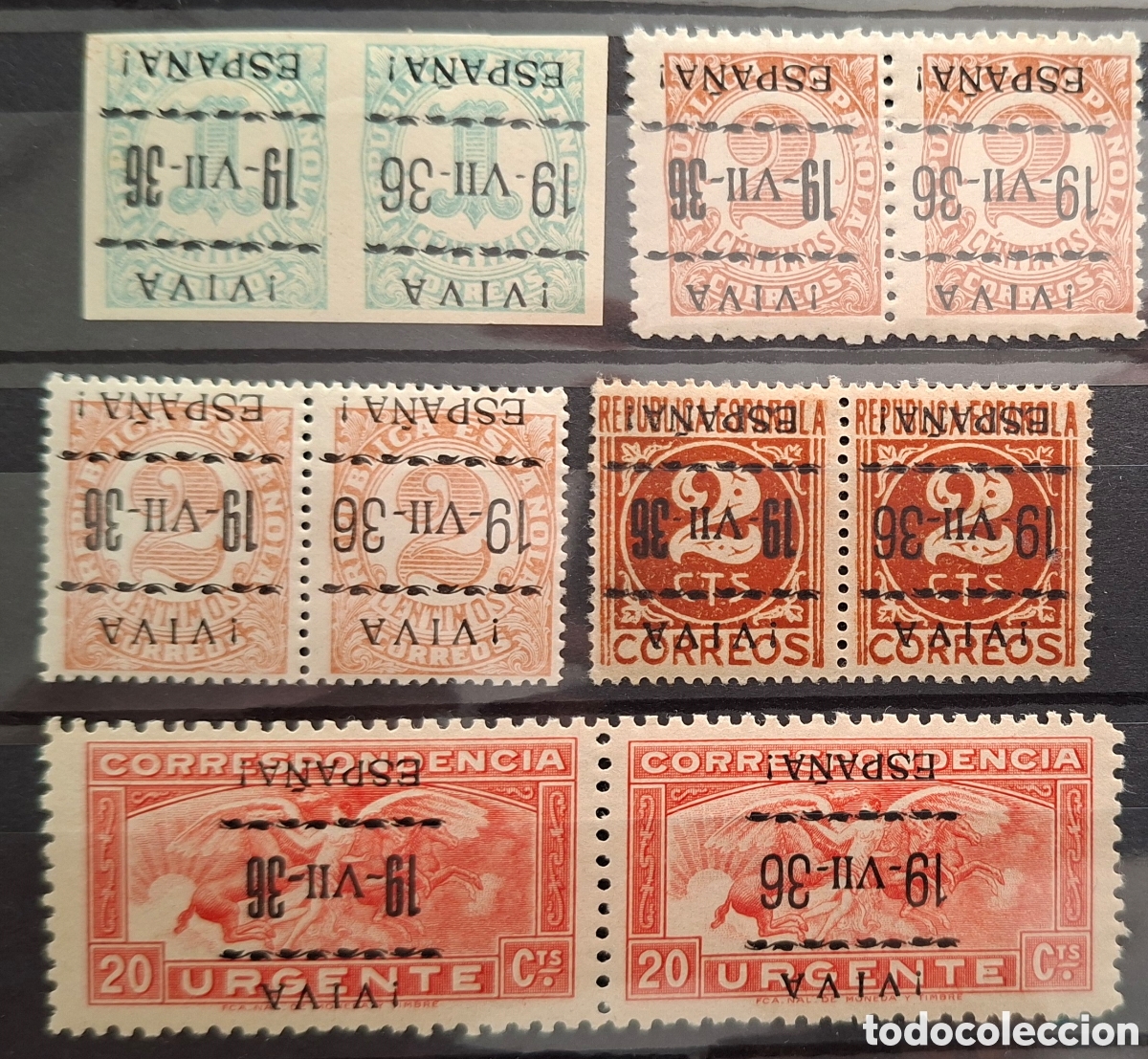 Sellos: Sellos Emisiones Patrioticas Vitoria error parejas sobrecarga tipo I y III invertida