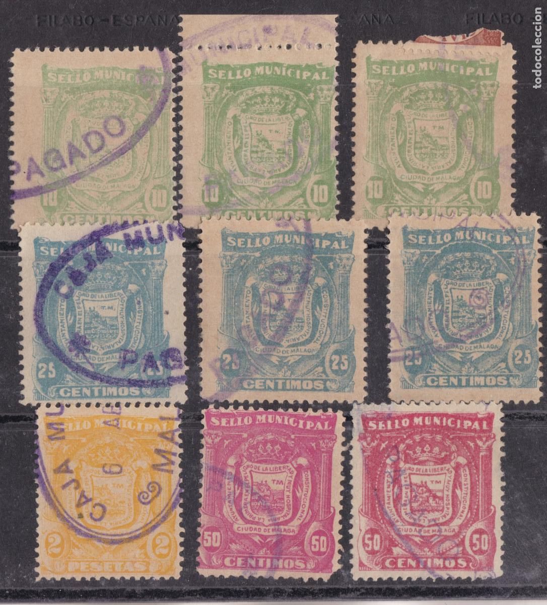 Sellos: SS35- FISCALES LOCALES . Sello Municipal MALAGA x 9 Sellos