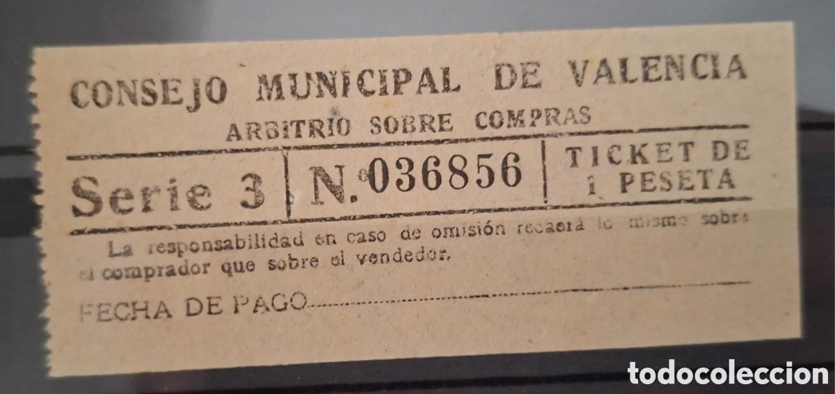 Timbres: Guerra civil Consejo municipal de Valencia Arbitrios sobre compras 1 pta