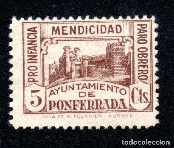 Sellos: PONFERRADA. AYUNTAMIENTO. MENDICIDAD. 5 CTS.