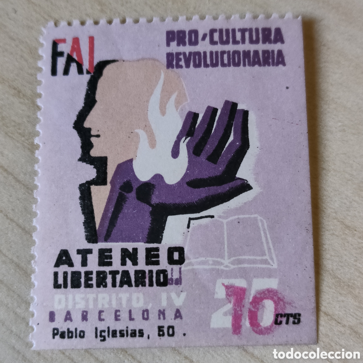 Sellos: a57 RARO Barcelona Pro Cultura Revolucionaria Ateneo Libertario Distrito IV Allepuz 39 VER