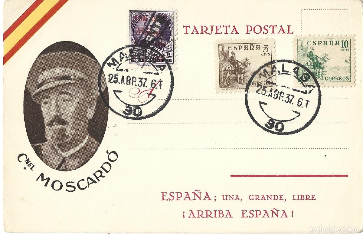 Sellos: 1937 Tarjeta coronel guerra civil M&aacute;laga sobrecargados. Matasello en correos de favor
