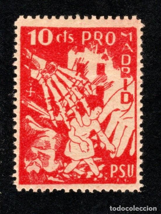 Sellos: PRO MADRID - P.S.U. - 10 CTS. ROJO. ALLEPUZ 49. RARO.