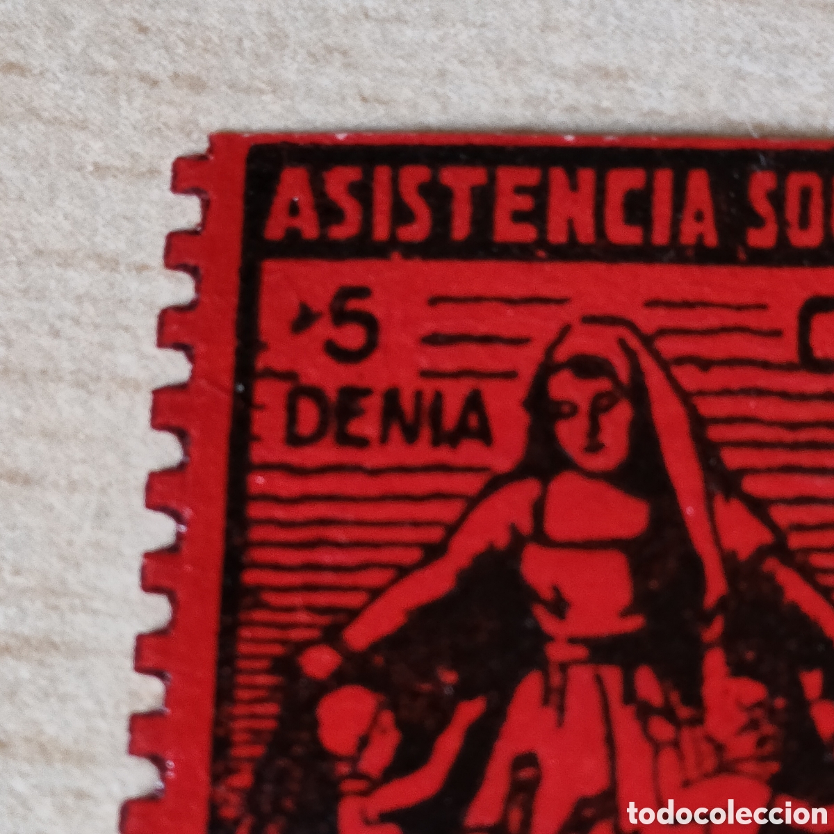 Sellos: a58 RARO Alicante Denia Asistencia Social TRIANGULO EN 5 cts allepuz nc GG497a VER DESCRIPCION
