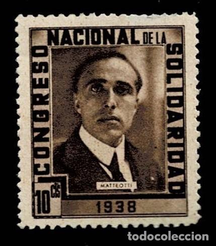 Sellos: GG- 2437 Guerra Civil CONGRESO NACIONAL DE SOLIDARIDAD 1938 Efigie de MATTEOTTI Sin Goma