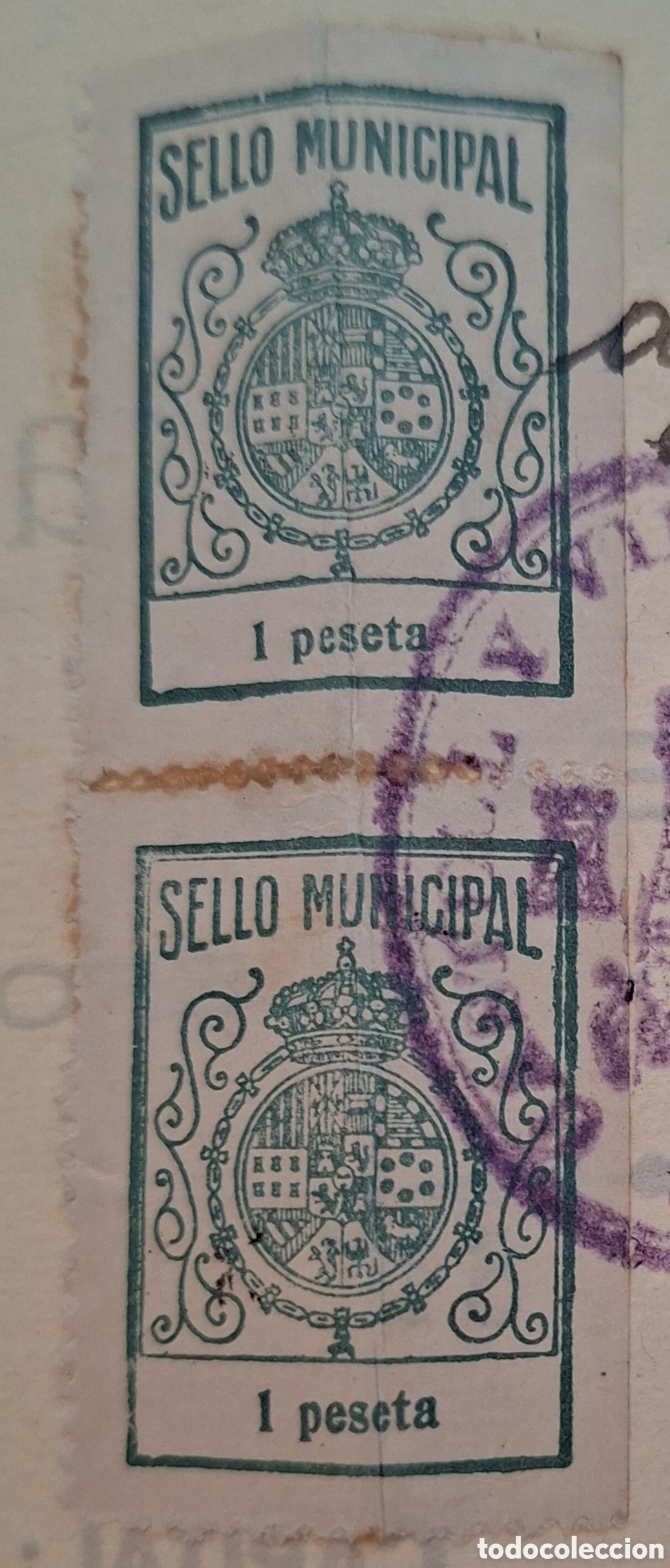Sellos: Documento con 2 sellos Municipal 1 pta Alfoja Reus