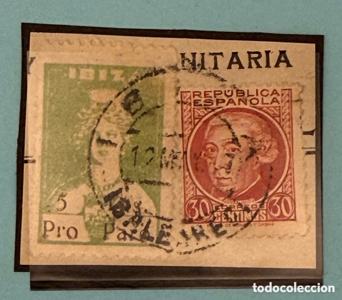 Sellos: Ibiza filatelia sello local Tanit verde manzana G&aacute;lvez 370 5 cts