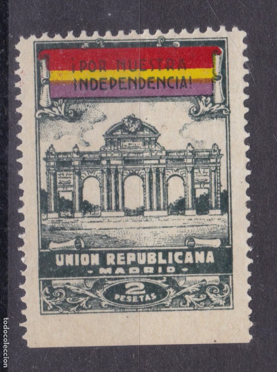 Sellos: SS1- Guerra Civil. Vi&ntilde;eta UNION REPUBLICANA MADRID 2 Ptas ** Sin Fijasellos .LUJO