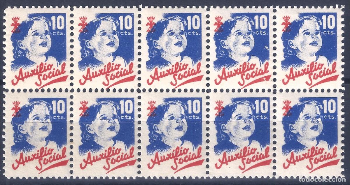 Sellos: FALANGE. AUXILIO SOCIAL (BLOQUE DE 10 SELLOS). MNH **