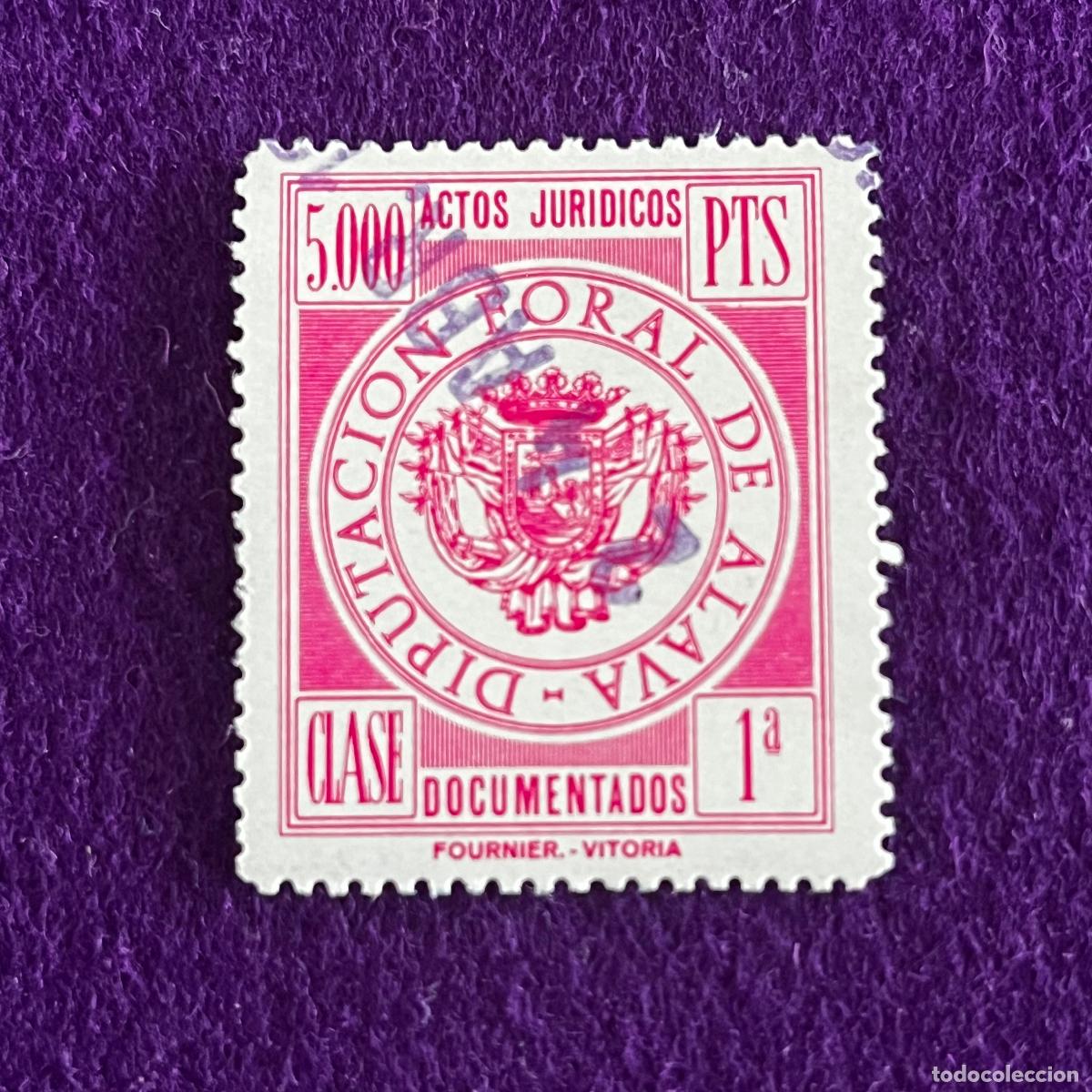 Sellos: DIPUTACION FORAL DE ALAVA. RARA VI&Ntilde;ETA DE 5000 PESETAS PARA ACTOS JURIDICOS DOCUMENTADOS. ORIGINAL.