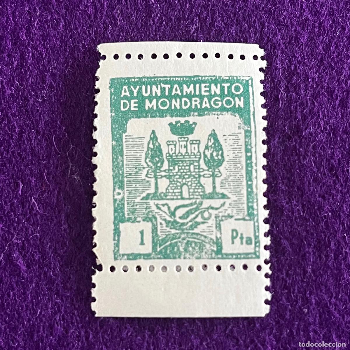 Sellos: VI&Ntilde;ETA. FISCAL. TIMBRE AYUNTAMIENTO DE MONDRAGON (GUIPUZCOA). 1 PESETA. ESCASA. GUERRA CIVIL.