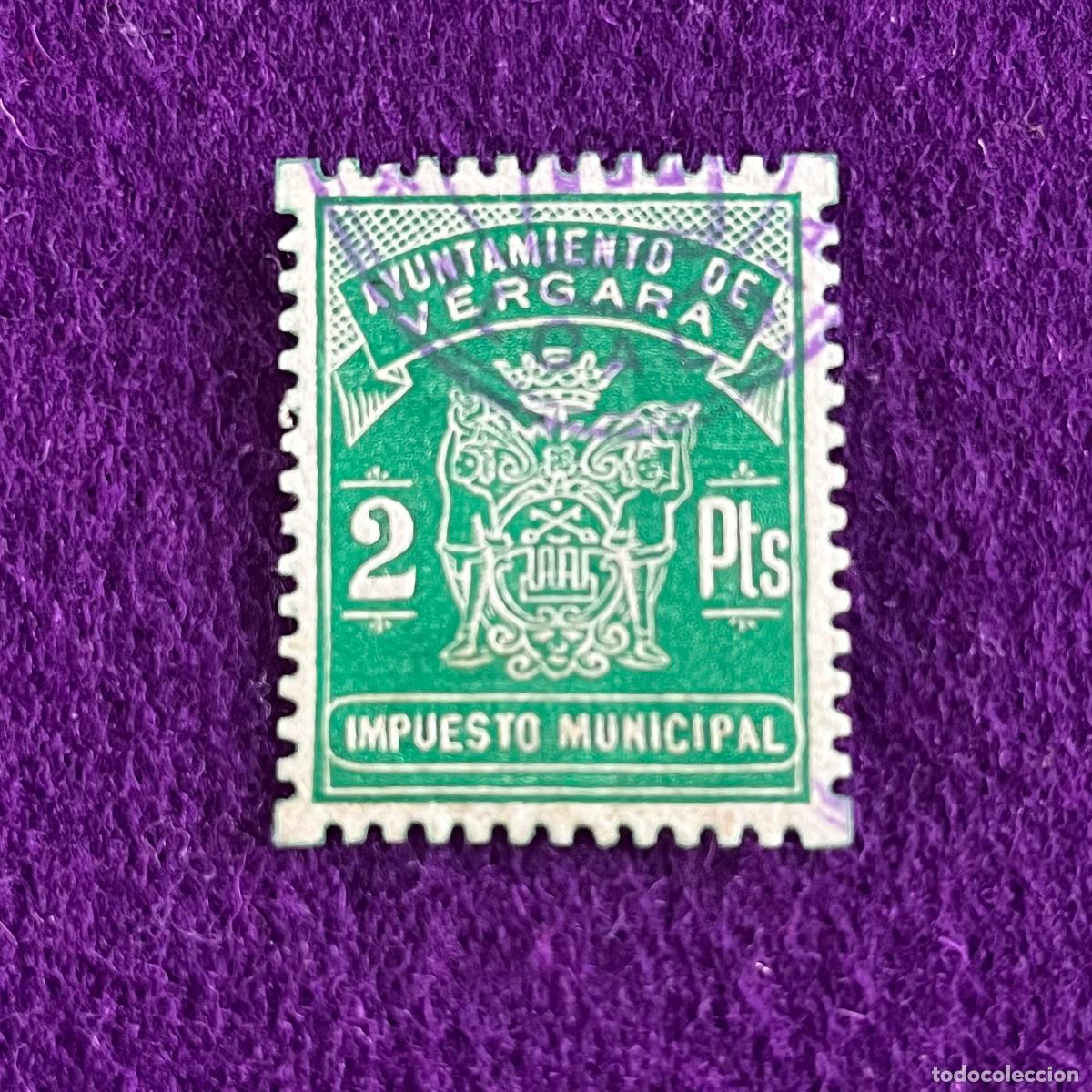Sellos: VI&Ntilde;ETA. FISCAL. TIMBRE AYUNTAMIENTO DE VERGARA (GUIPUZCOA). 2 PESETAS.