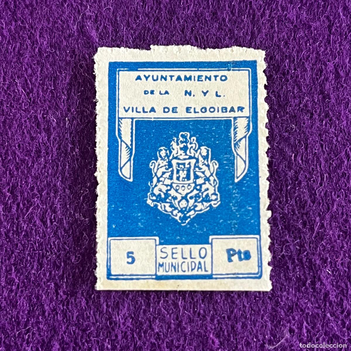 Sellos: VI&Ntilde;ETA. FISCAL. TIMBRE AYUNTAMIENTO DE ELGOIBAR (GUIPUZCOA). 5 PESETAS.